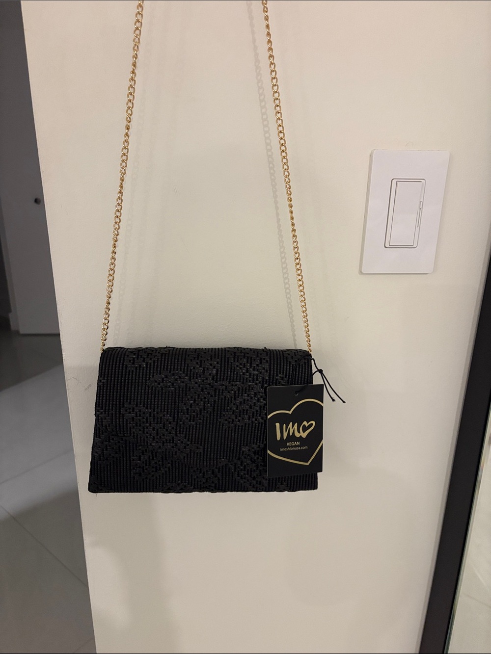 Black Weaved Any Time of Day Clutch with Gold Chain
